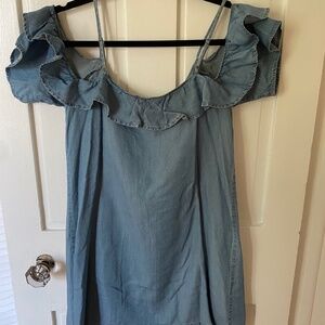Blue Ruffle denim dress off the shoulder